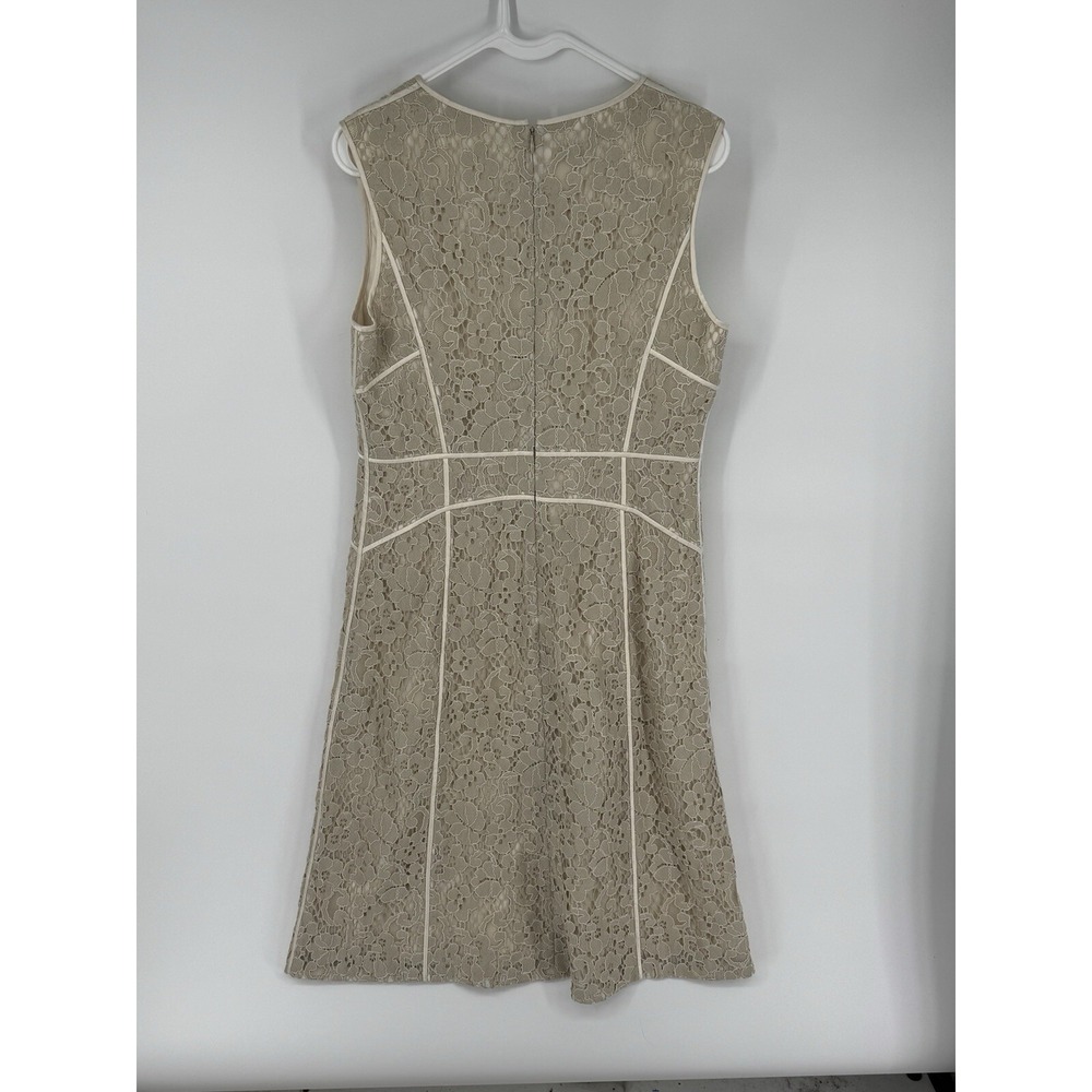 Lafayette 148 New York Women's Sleeveless V Neck Lace Overlay Dress 6 Bone Cream - Picture 3 of 8
